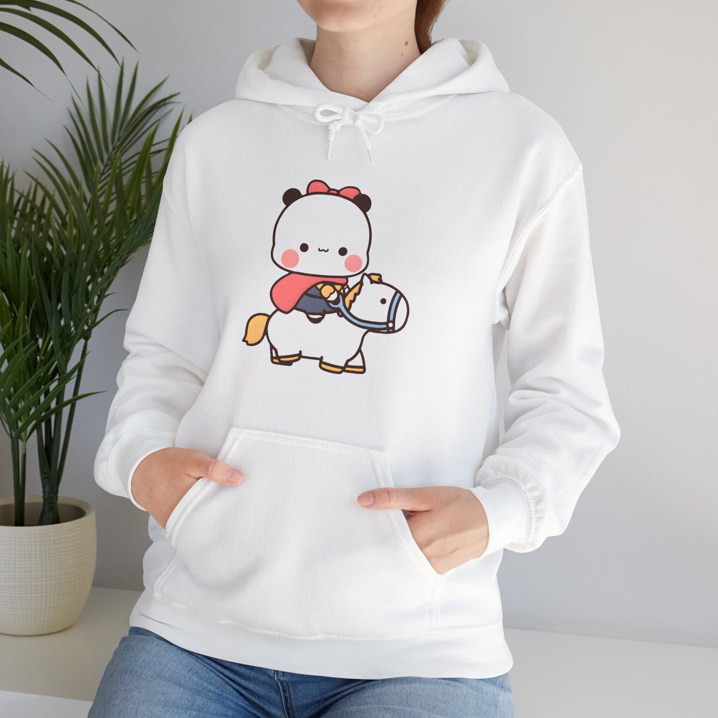 Bubu on white horse hoodie