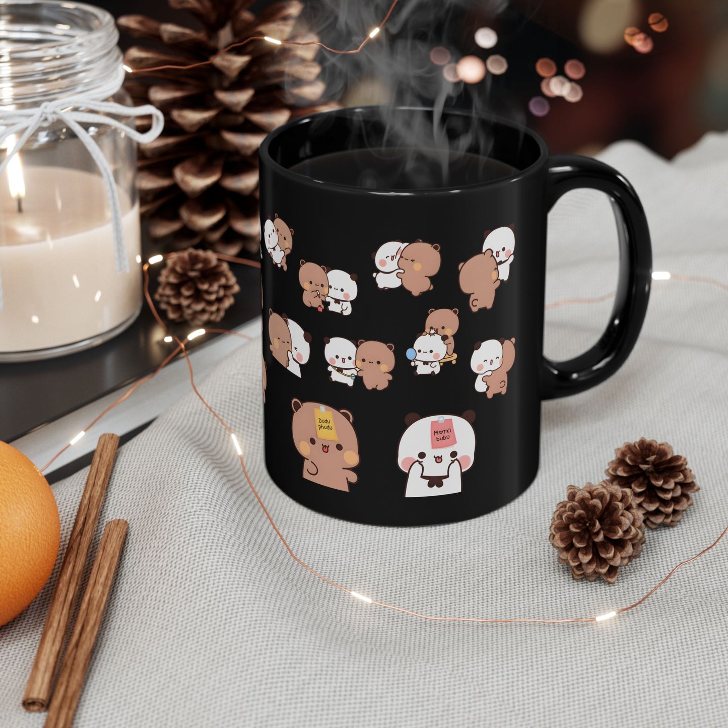 Bubu love dudu multiple stickers black mug