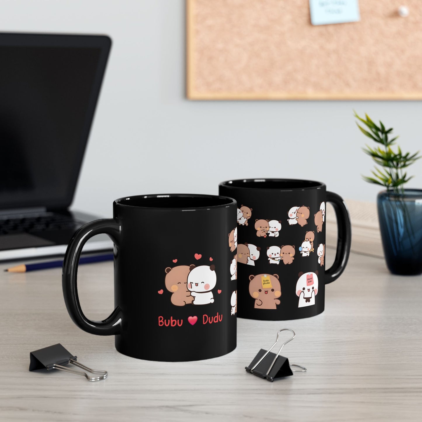 Bubu love dudu multiple stickers black mug